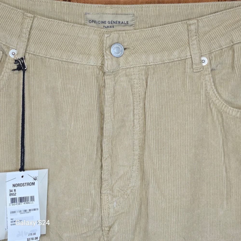 Officine Generale Khaki Corduroy‎ Trousers Mens 34R W23M5PT750 New $270